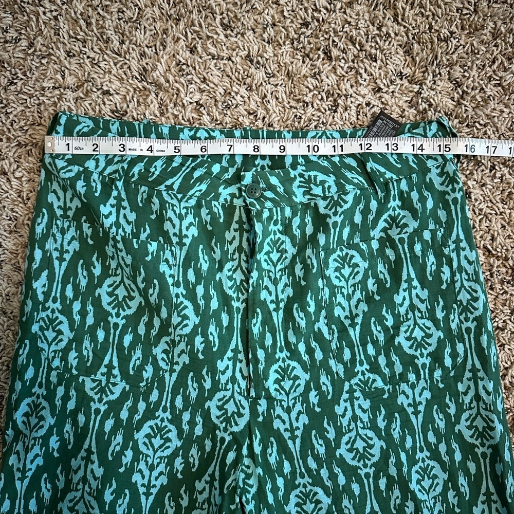 Zara Teal and Forest Green Patterned Trousers, size M - Picture 4 of 5